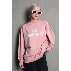 Madmext MG1902 Pembe Bisiklet Yaka Baskılı Oversize Kadın Sweatshirt