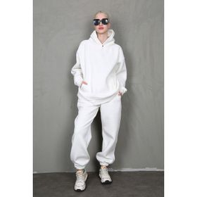 Madmext MG1905 Ekru Kapüşonlu Oversize Kadın Eşofman Takım