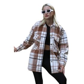 Madmext MG1915 Camel Ekoseli Kadın Gömlek