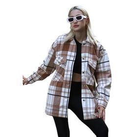 Madmext MG1915 Camel Ekoseli Kadın Gömlek