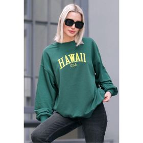 Madmext MG1922 Yeşil Bisiklet Yaka Kadın Sweatshirt