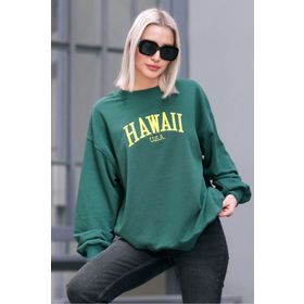 Madmext MG1922 Yeşil Bisiklet Yaka Kadın Sweatshirt
