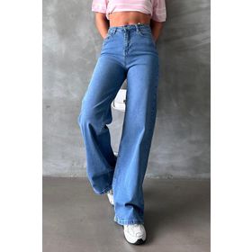Madmext MG2000 Mavi Straight Wide Kadın Jean