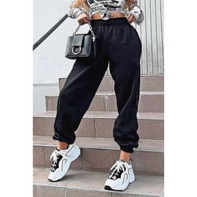 Madmext MG324 Mad Girls Siyah Paça Lastikli Oversize Kadın Eşofman