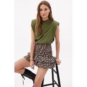 Madmext MG900 Mad Girls Haki Vatkalı Kadın T-shirt