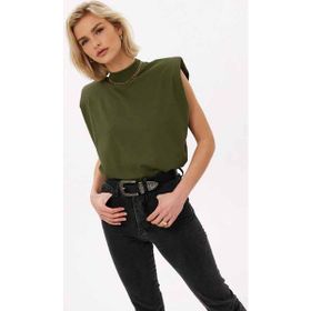 Madmext MG900 Mad Girls Haki Vatkalı Kadın T-shirt