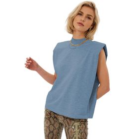 Madmext MG900 Mad Girls Mavi Vatkalı Kadın T-shirt