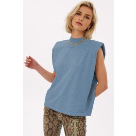 Madmext MG900 Mad Girls Mavi Vatkalı Kadın T-shirt