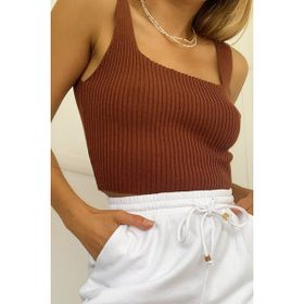 Madmext MG985 Mad Girls Kahverengi Crop Top