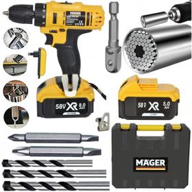 Mager 58 W 8 Ah Çantalı Metal Şanzıman Şarjlı Yedek Akülü Vidalama Matkap