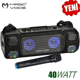 Magicvoice MV-7001 40 W VHF El Mikrofonlu USB-SD-Bluetooth Işıklı Taşınabilir Şarjlı Seyyar Anfi