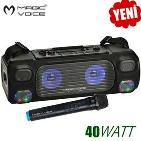 Magicvoice MV-7001 40 W VHF El Mikrofonlu USB-SD-Bluetooth Işıklı Taşınabilir Şarjlı Seyyar Anfi