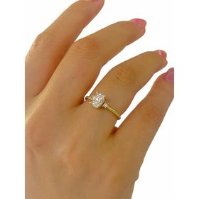 MaGümüş 8 Ayar Altın Oval Zirkon Minimal Tarz Yüzük