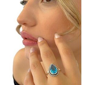 MaGümüş 925 Ayar Damla Aquamarine Otantik Gümüş Yüzük