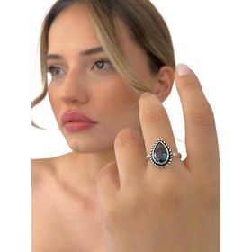 MaGümüş 925 Ayar Damla Mistik Topaz Otantik Gümüş Yüzük