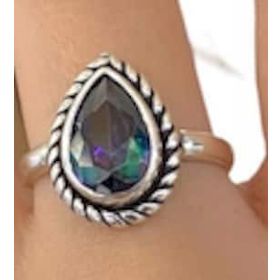 MaGümüş 925 Ayar Damla Mistik Topaz Otantik Gümüş Yüzük