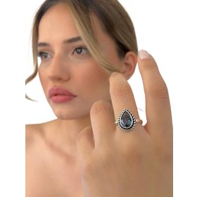 MaGümüş 925 Ayar Damla Mistik Topaz Otantik Gümüş Yüzük