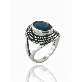 MaGümüş 925 Ayar Gümüş Oval Safir Otantik Kadın Yüzük