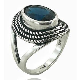 MaGümüş 925 Ayar Gümüş Oval Safir Otantik Kadın Yüzük