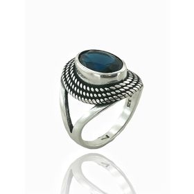 MaGümüş 925 Ayar Gümüş Oval Safir Otantik Kadın Yüzük