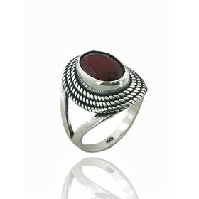 MaGümüş 925 Ayar Gümüş Oval Yakut Taş Otantik Kadın Yüzük