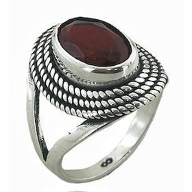 MaGümüş 925 Ayar Gümüş Oval Yakut Taş Otantik Kadın Yüzük