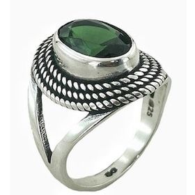 MaGümüş 925 Ayar Gümüş Oval Zümrüt Otantik Kadın Yüzük