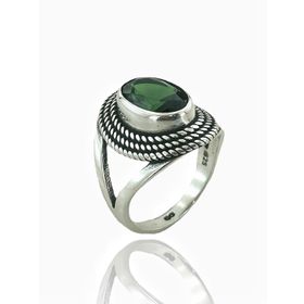 MaGümüş 925 Ayar Gümüş Oval Zümrüt Otantik Kadın Yüzük