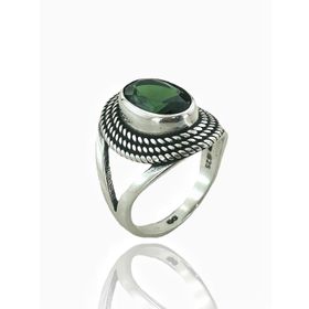 MaGümüş 925 Ayar Gümüş Oval Zümrüt Otantik Kadın Yüzük