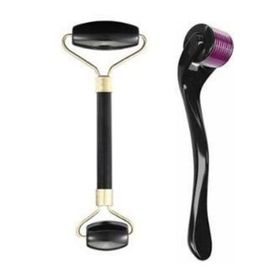 Make up Time Dermaroller 0,5 mm 540 Iğneli Cilt Yenileme Aleti Jade Roller 2'li Yeşim Taşı Masaj Aleti