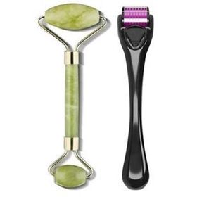 Make up Time Dermaroller 0,5 mm 540 Iğneli Cilt Yenileme Aleti Jade Roller 2'li Yeşim Taşı Masaj Aleti