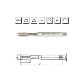 Makina Takım B00105720600 DIN-371/C M6 HSS-E Metrik Normal Vidalı Düz Kanallı Makina Kılavuzu