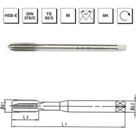 Makina Takım B00105780600 DIN-376/C M6 HSS-E Metrik Normal Vidalı Düz Kanallı Makina Kılavuzu