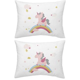 Makiteks Unicorn Atlar Gökkuşağı 2 Adet 50x70 cm %100 Pamuk Yastık Kılıfı
