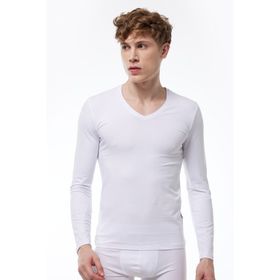 Malabadi 059 Beyaz V Yaka Uzun Kol Likralı Erkek Body