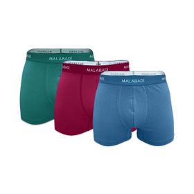 Malabadi 3M075 Mavi Bordo Yeşil 3'lü Pamuklu Erkek Boxer