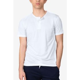 Malabadi Yaz Serinliği Beyaz Düğmeli Erkek T-Shirt
