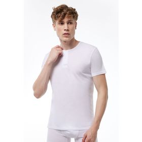Malabadi Yaz Serinliği Beyaz Düğmeli Erkek T-Shirt