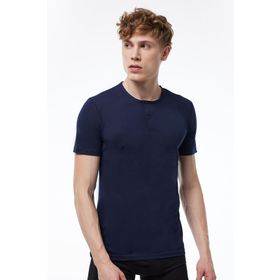 Malabadi Yaz Serinliği Lacivert Düğmeli Erkek T-Shirt