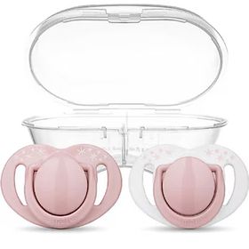 Mamajoo 12 Ay 2'li Sterilizasyon Saklama Kutulu Powder Pink Desenli Ortodontik Emzik