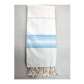 Mandaş 80x200 cm Krem Mavi Pamuklu El Dokuma Peştemal