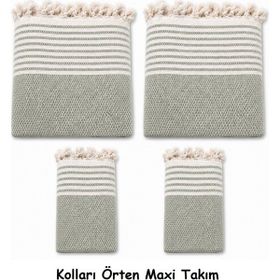 Mandaş Maxi 3+3+1+1 Çağla Yeşili 180 x 310 cm Pamuklu Kaymaz Hasır Dokuma Kolları Örten Takım Koltuk Örtüsü