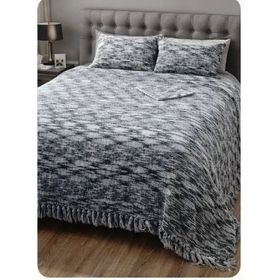Mandaş Siyah Beyaz 280x260 cm Tavşan Tüyü Peluş El Dokuma Yumuşak Dokulu Çift Kişilik Yatak Örtüsü