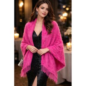 Mandaş Style Pembe El Dokuma Angora Bayan Şalı