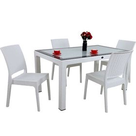 Mandella Elit 90x150 cm Beyaz 4 Kişilik Elit Sandalye Camlı Masa Takımı