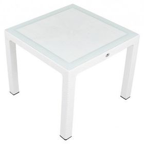 Mandella Elit Ratta Beyaz 90x90 cm Camlı Masa