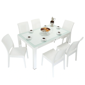 Mandella Elit Rattan 90x150 cm Elit Camlı Beyaz Sandalye Masa Takımı