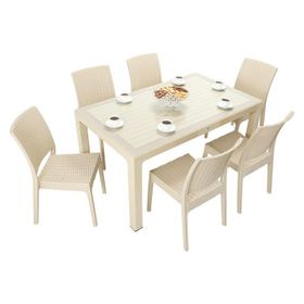 Mandella Elit Rattan 90x150 cm Elit Camlı Çöl Beji Sandalye Masa Takımı
