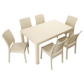 Mandella Elit Rattan 90x150 cm Elit Çöl Beji Sandalye Masa Takımı