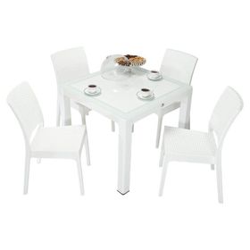 Mandella Elit Rattan 90x90 cm Elit Camlı beyaz Sandalye Masa Takımı